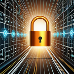 ** A stylized illustration of data flowing through a network, protected by layers of encryption (AES & RSA). Visual elements representing keys (public and private), firewalls, and secure servers should be included. The overall feel is secure and technologically advanced, with a focus on conveying the concept of data protection.

**