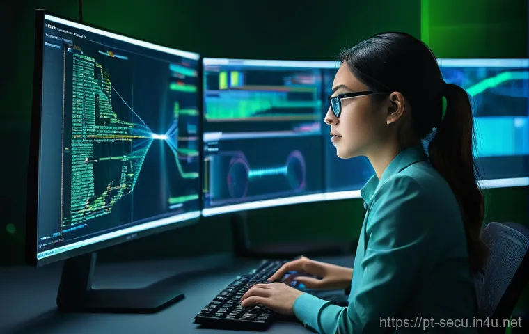 정보보안 실무에서 자주 사용하는 오픈소스 도구 - **Prompt:** A focused cybersecurity analyst, a person of ambiguous gender, in their late 20s, wearin...