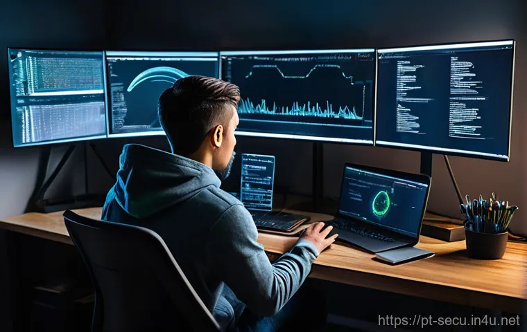 정보보안 실기 시험에서 점수를 올리는 비결 - Image Prompt 1: The Ethical Hacker's Lab**