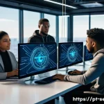 Home 21 정보보안 자격증을 활용한 스타트업 취업 후기 - **Prompt:** A diverse group of young, enthusiastic cybersecurity professionals, male and female, of ...