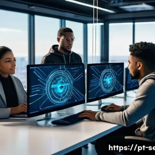 Home 33 정보보안 자격증을 활용한 스타트업 취업 후기 - **Prompt:** A diverse group of young, enthusiastic cybersecurity professionals, male and female, of ...