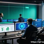 Home 20 정보보안 자격증을 활용한 이직 준비 전략 - A professional workspace scene showing a diverse group of cybersecurity specialists engaged in a han...
