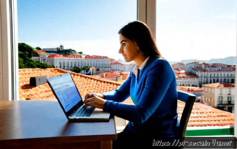 정보보안 자격증으로 가능했던 직무 전환 경험담 - Photorealistic career transition scene in Portugal: a confident Portuguese professional in their lat...