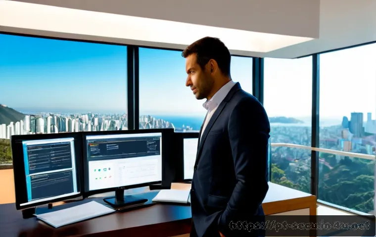 Home 17 정보보안기사 취득 후 성공적인 커리어 전환 사례 - Photorealistic career transition scene in a modern Brazilian office, confident mid-career profession...