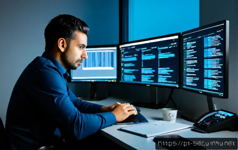 Home 30 정보보안 실무에서 발생한 보안 사고 대응 일지 - Photorealistic cybersecurity incident response workspace in a modern Lisbon office at night, Portugu...